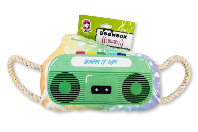 Retro Boombox Plush Dog Toy with Crinkle and Squeak Features-0