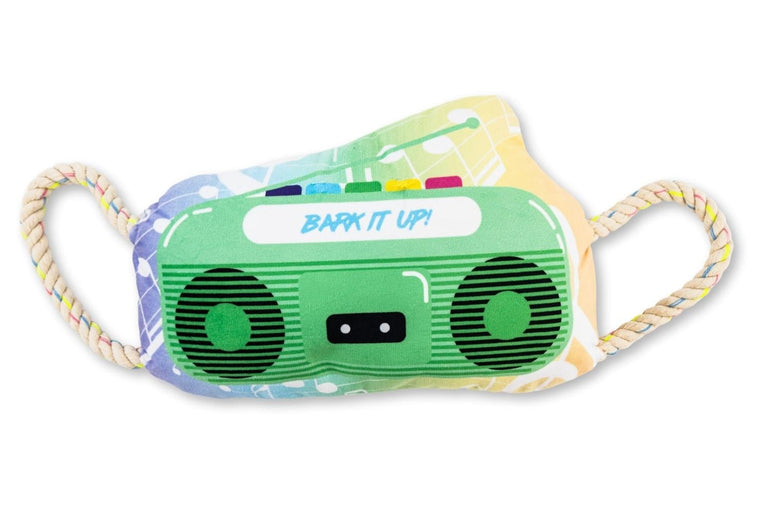 Retro Boombox Plush Dog Toy with Crinkle and Squeak Features-1