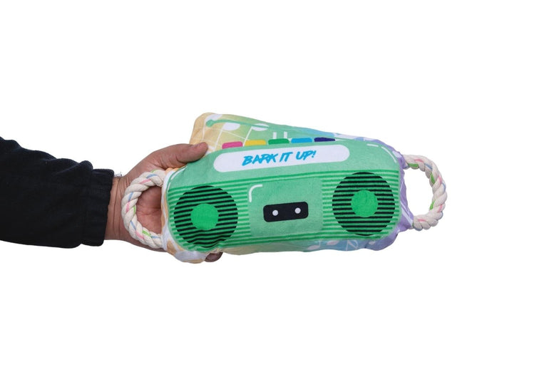 Retro Boombox Plush Dog Toy with Crinkle and Squeak Features-3