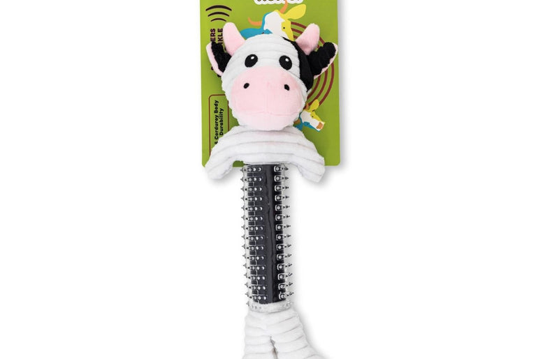 Black and White Cow Corduroy Plush Squeaking Dog Chew Toy-0