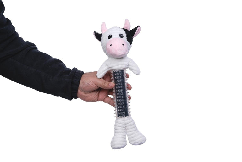 Black and White Cow Corduroy Plush Squeaking Dog Chew Toy-4