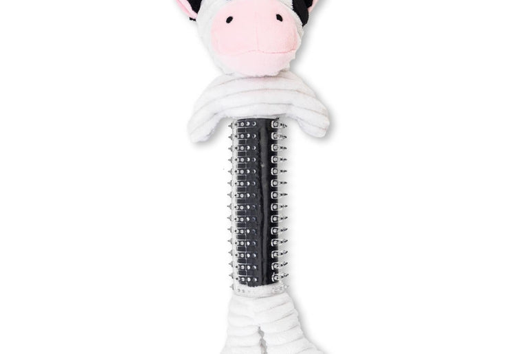 Black and White Cow Corduroy Plush Squeaking Dog Chew Toy-1