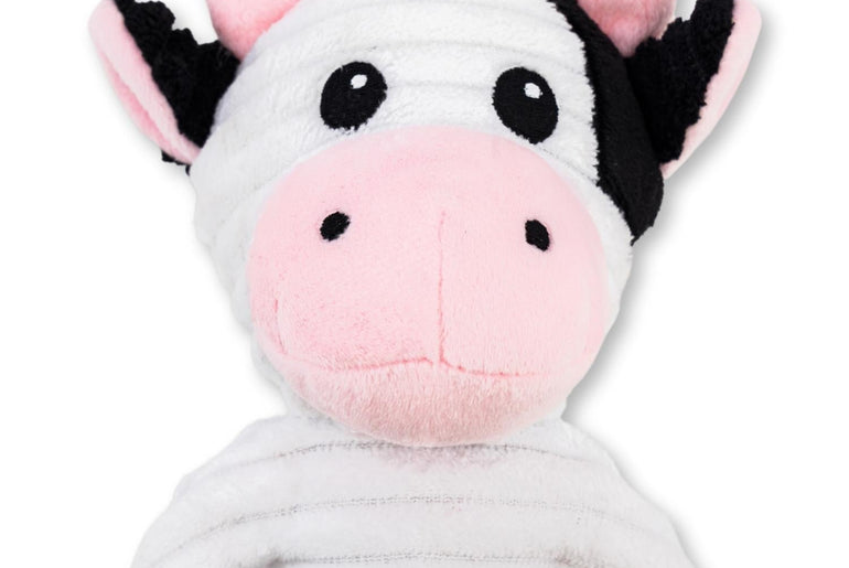 Black and White Cow Corduroy Plush Squeaking Dog Chew Toy-2