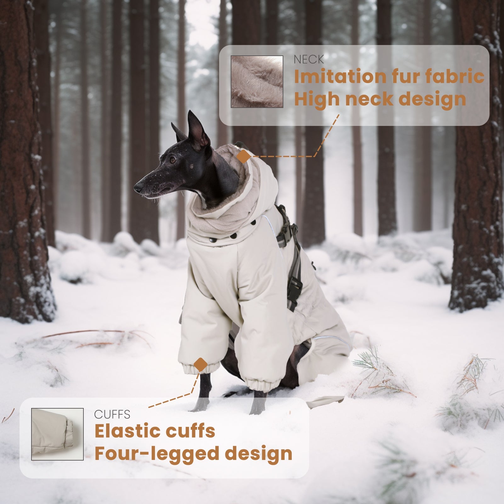 Laifug Grey hooded four Legged Onesies Dog Winter Coat-7