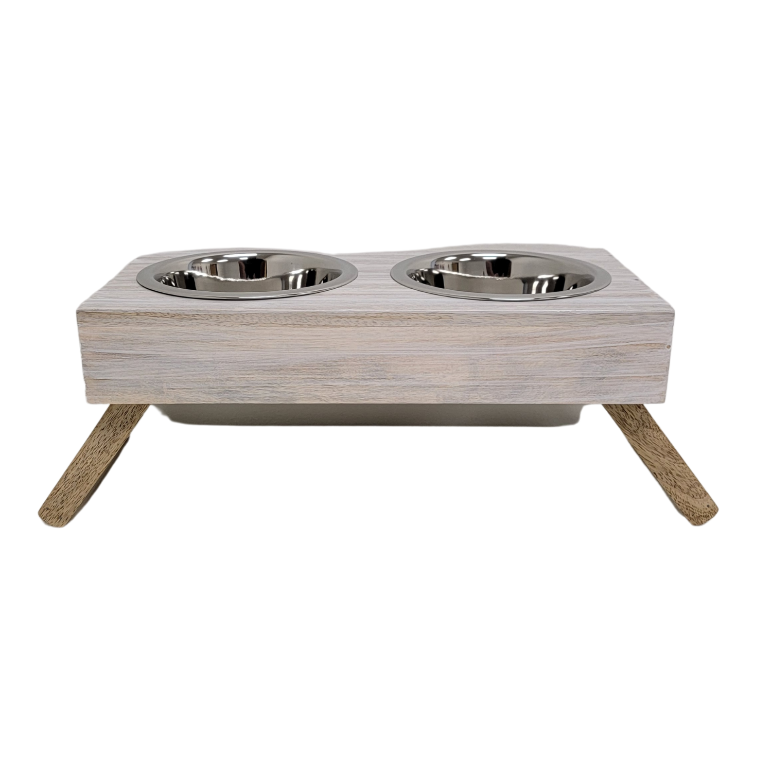 Eco-Friendly Elevated Dog Wood Feeder (Distressed White)-1